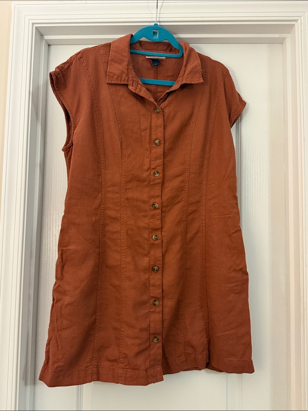 Universal Thread Rust Button-Front Cap Sleeve Dress